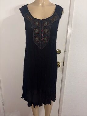 Bila Boho Chic Embroidered Beaded Tunic Dress Sleeveless Semi Sheer Size M New